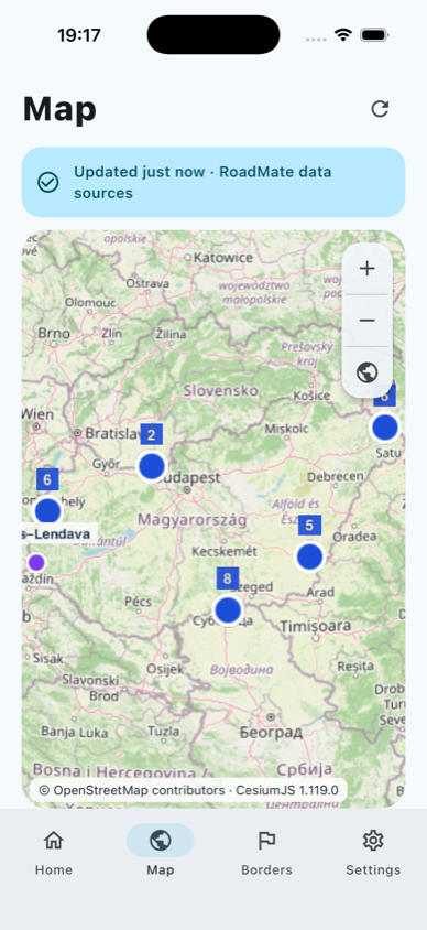 RoadMate map screenshot from the iOS app